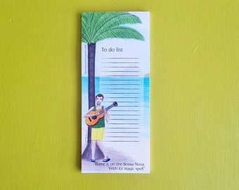 Illustrated To Do List magnet note pad of a Bossa Nova guitar player great as a music lovers gift for teachers to hang on the fridge notepad