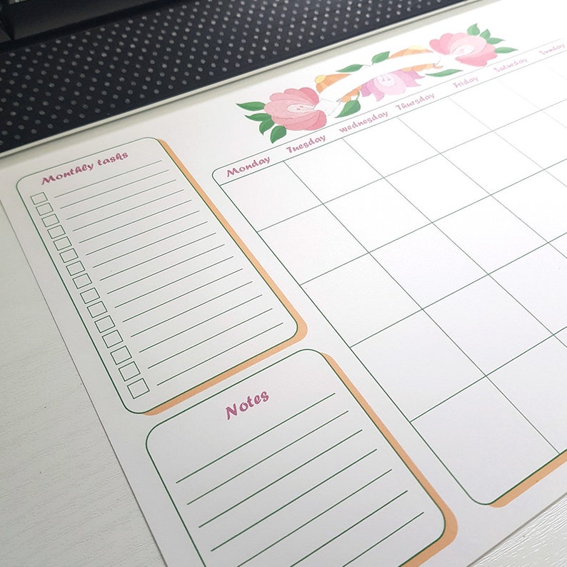 Printable monthly plan tablet for your office desk great to make an order in your schedule with monthly planner to do list and notes box image 7