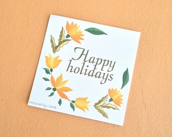 Carte de joyeuses fêtes imprimable avec décor de fleurs hongroises colorées, excellent cadeau pour vos proches pour leur souhaiter de joyeuses fêtes