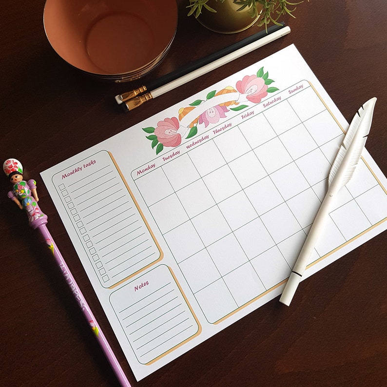 Printable monthly plan tablet for your office desk great to make an order in your schedule with monthly planner to do list and notes box image 4