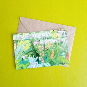 Cartão de felicitações da selva brasileira, ilustração de floresta verde impressa em papel, ótimo como cartão de aniversário para músicos adolescentes como presente de decoração de selva