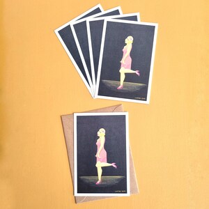 Set mit 5 Karten schaukelt tanzende Mädchen Illustration Grußkarten große Mode-Liebhaber-Geschenk für neues Zuhause Jazz Age Illustration für Tänzer