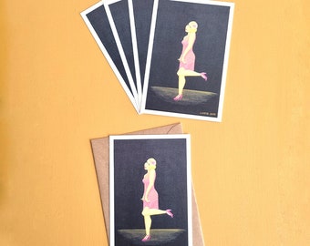 Set of 5 cards swings dancing girl illustration greeting cards great fashion lovers gift for new home Jazz age illustration gift for dancers