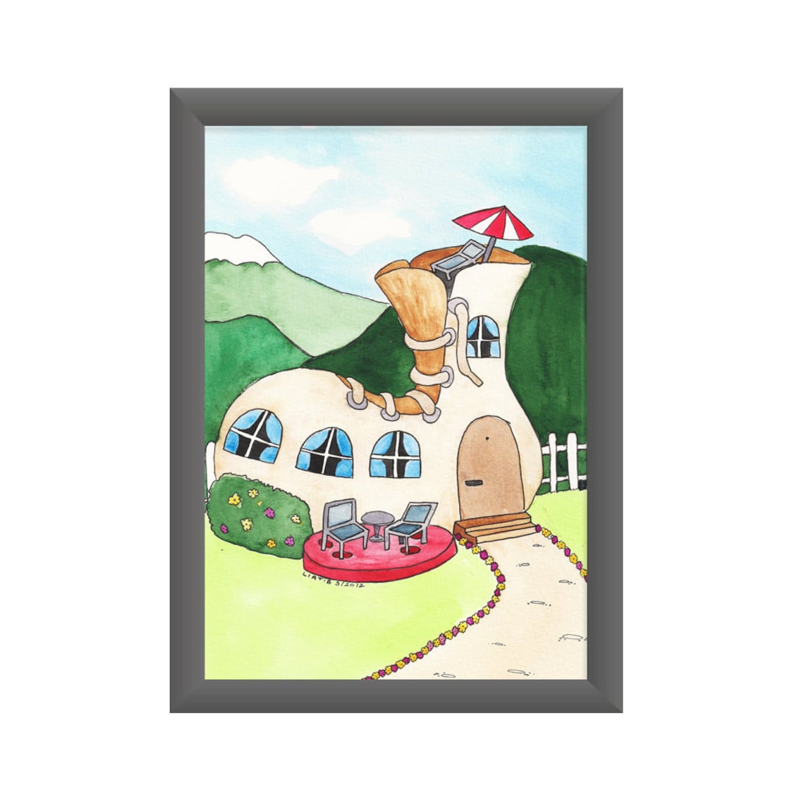 Shoe House Drawing Watercolor A5 Illustration Print on Paper Etsy Norway