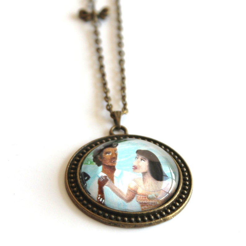 Round cabochon bronze pendant with dancing couple illustration, 28 inches long necklace great as Christmas stocking stuffer for a teen girl image 9