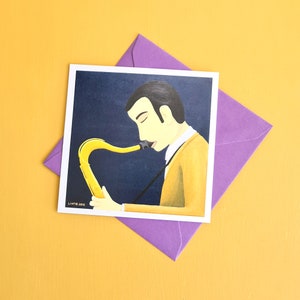 Saxophon Spieler Illustrierte Grußkarte toll für Musikliebhaber Geschenk zum Geburtstag Wanddeko Jazz Musik Illustration Geschenk für Musiker