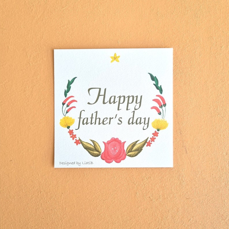 Printable Happy Father's day card with colorful Hungarian flowers décor great gift for your father to celebrate with him father's day image 1