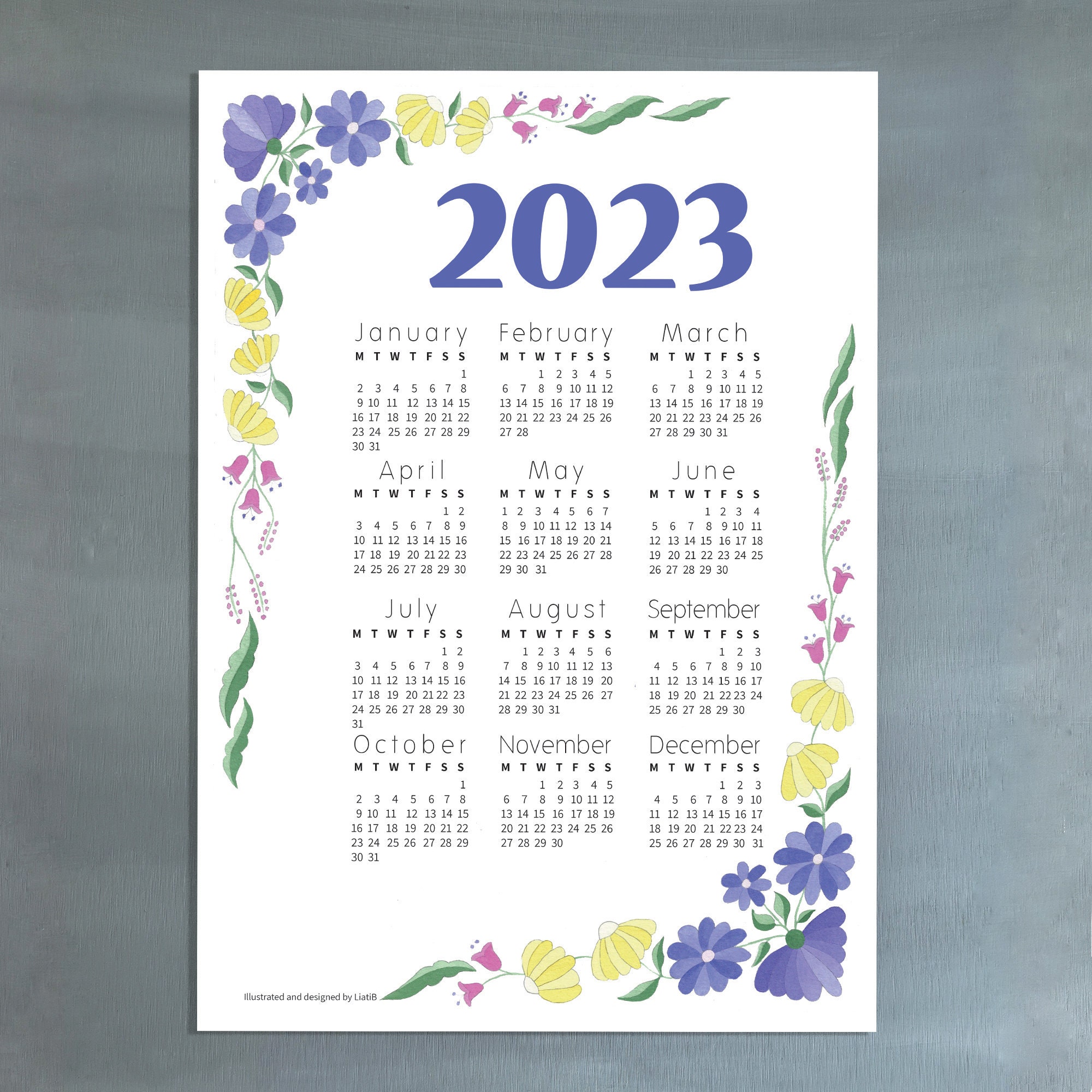 Printable A3 Size 2023 Calendar Monday to Sunday With - Etsy