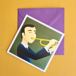 Trompetenspieler Grußkarte toll für Musik liebhaber Geschenk zum Geburtstag Wanddeko Jazz Musik Illustration Geschenk für Musiker