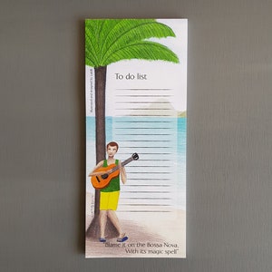 Illustrated To Do List magnet note pad of a Bossa Nova guitar player great as a music lovers gift for teachers to hang on the fridge notepad image 9