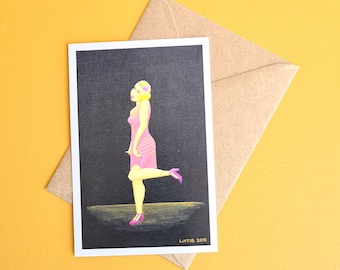 20's style Girl illustration greeting card and an envelope great to attach for Christmas gift for fashion lovers gift for teenage girls