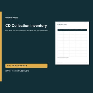 CD Collection Inventory, Printable PDF and Excel Workbook