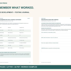 Recipe Testing Journal, Worked Trial Comparison, Letter + A4 PDF (Digital Download)