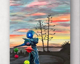 Blue Bar - hand-painted magical interactive canvas painting - legendary hippie bar on Formentera