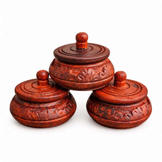 Handmade Wooden Storage Box Set of 3, Carved Wood Trinket Boxes, Rustic Jewellery Storage, Small Keepsake Boxes, Artisan