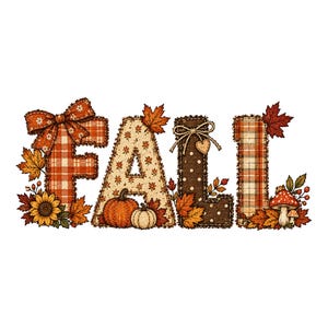 PNG SVG de otoño, letras acogedoras de patchwork otoñal, diseño de camisa de otoño a cuadros, sublimación de calabaza y girasol, DTF de Acción de Gracias, descarga instantánea