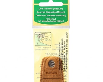 Clover Leather Coin Thimble, Size Medium, Sewing Quilting, Great for hand sewing, quilting, 6014 Clover Mfg Japan