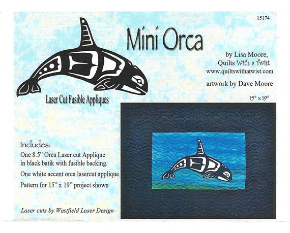 Lisa Moore Mini Killer Whale Laser Cut Fusible Appliqué Quilting Appliqué Only
