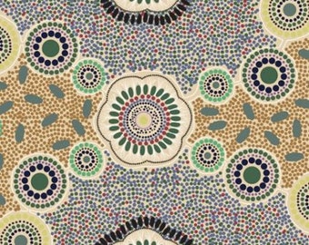 Meeting Places Ecru, M & S Textiles, Australian Aboriginal Fabric, by Josie Cavanagh 1 Yard Cotton