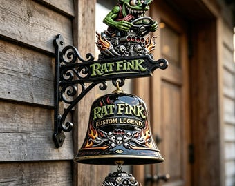 Rat Fink Door Bell, Kustom Hot Rod Wall Hanging, Garage Decor, Motorcycle Fan Accent, Biker Porch Decoration, Vintage Car Lover Gift