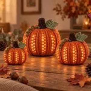 Crochet Pumpkin Lantern Pattern PDF, Lighted Fall Decor Tutorial, 3 Sizes, Halloween and Thanksgiving Crochet, Instant Download, DIY
