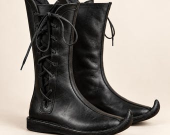 Handmade Black Medieval Leather Boots for Viking, Renaissance, Ren Faire and LARP