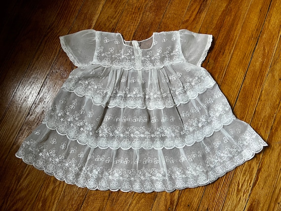 1950s Sheer Off-White Baby Dress | Baptismal Gown - image 1