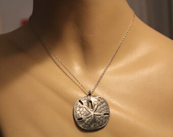 1980s Pewter Sand Dollar Pendant Necklace Deadstock Vintage