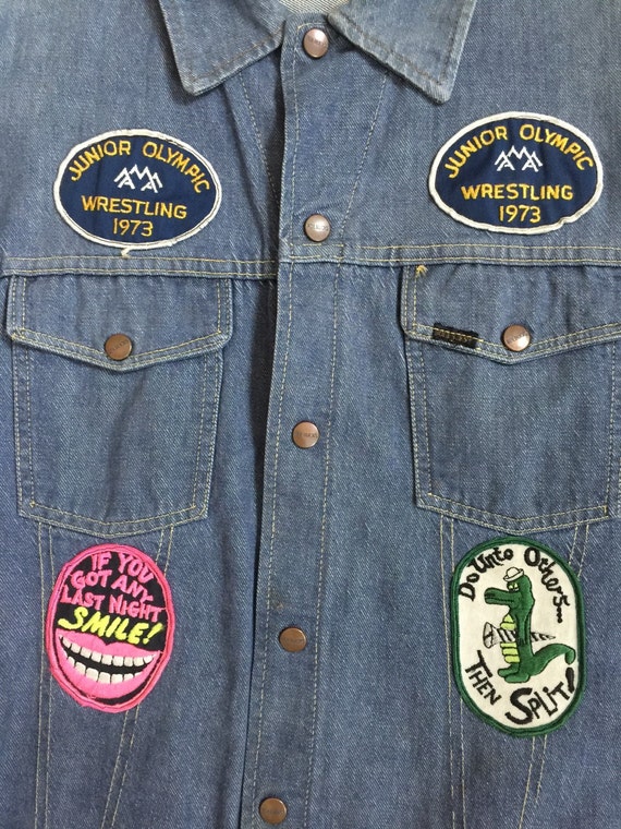 1970s Genuine Roebucks Denim Jacket With Patches … - image 2