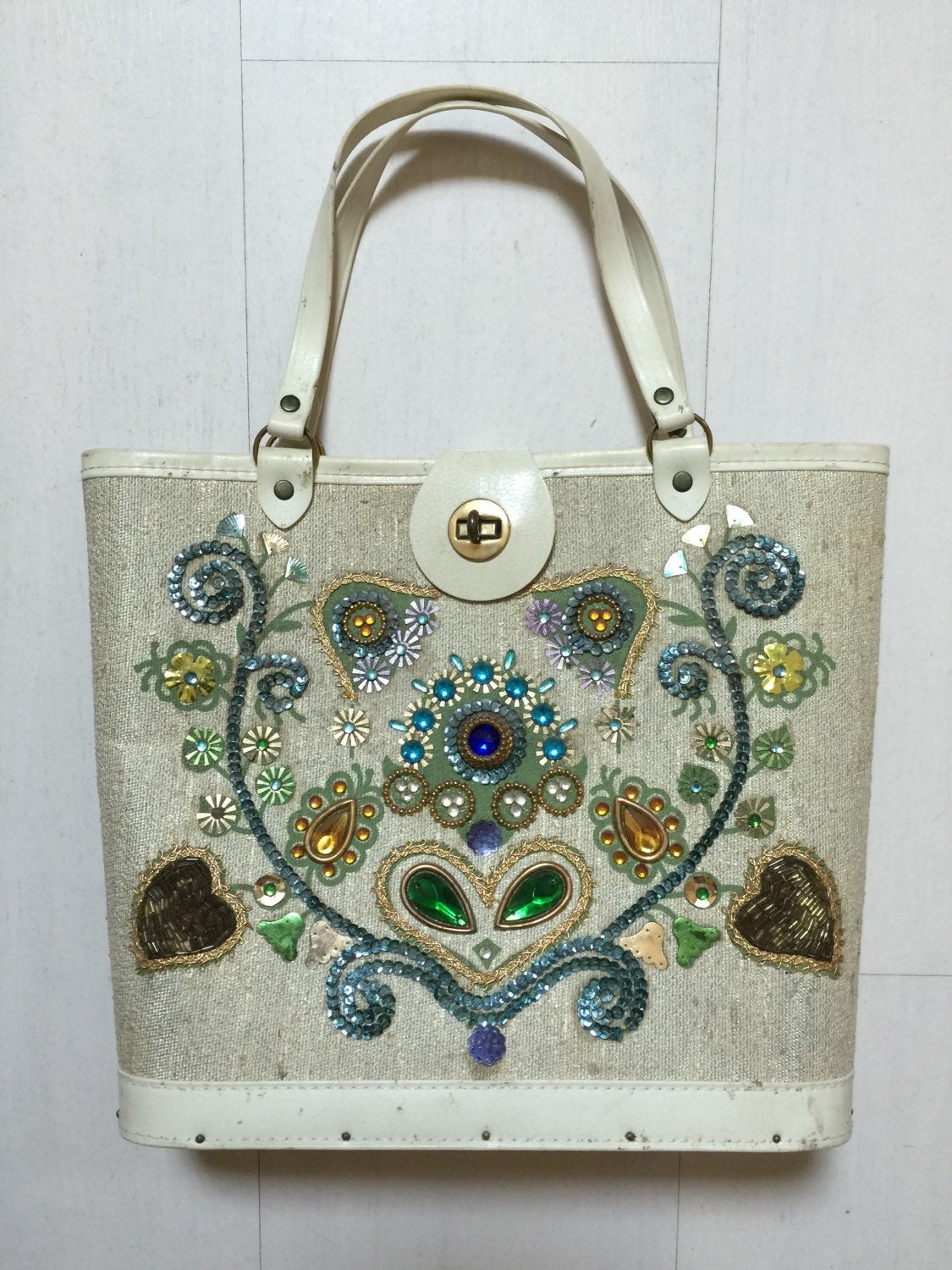 1960s Bucket Bag with Heart Shaped Floral Design Vintage Etsy