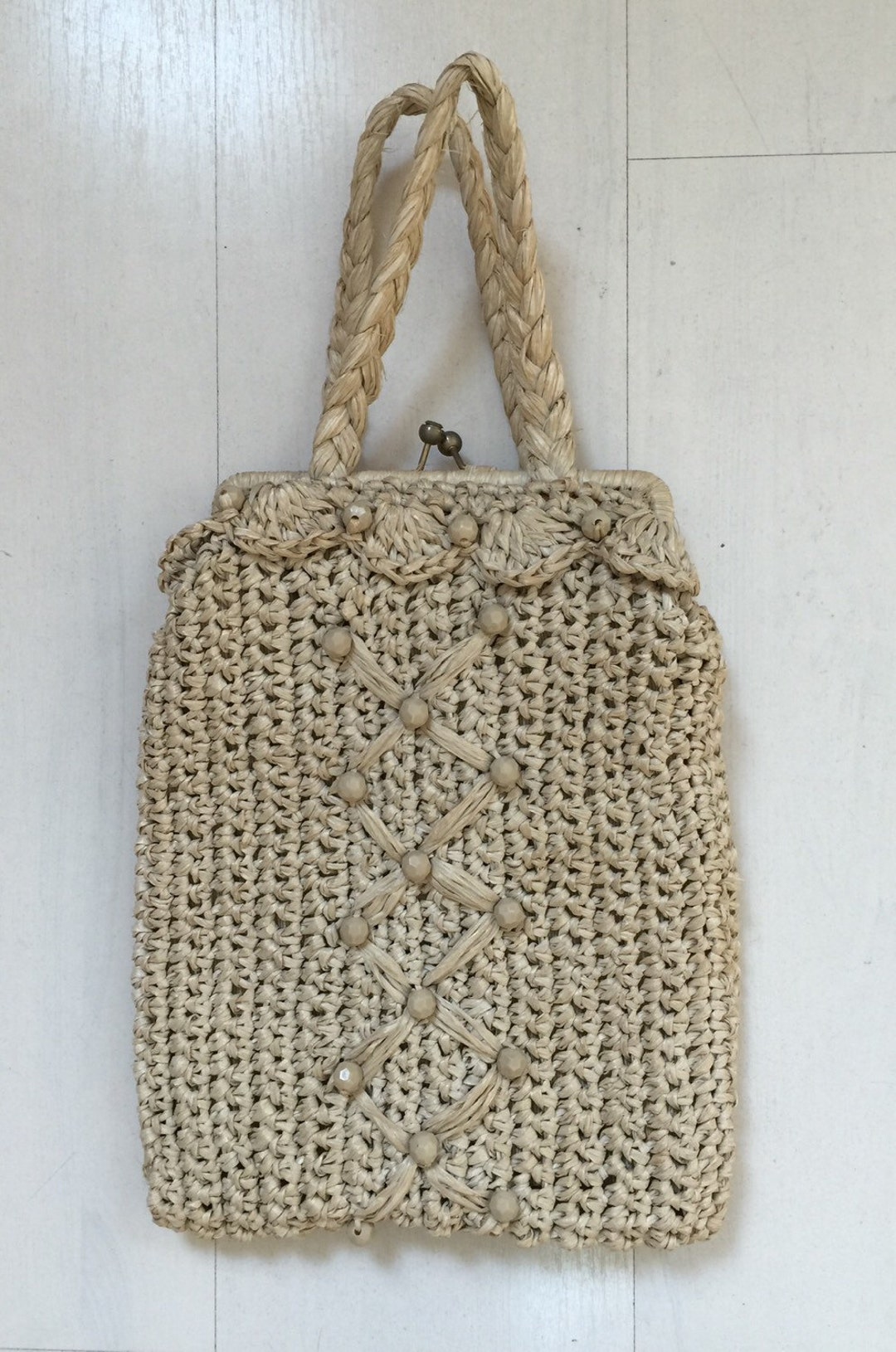 1940s Italian Raffia Handbag Vintage Crocheted Purse Etsy