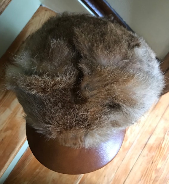 1960s Brown Rabbit Fur Cap with Pleather Bill - image 5