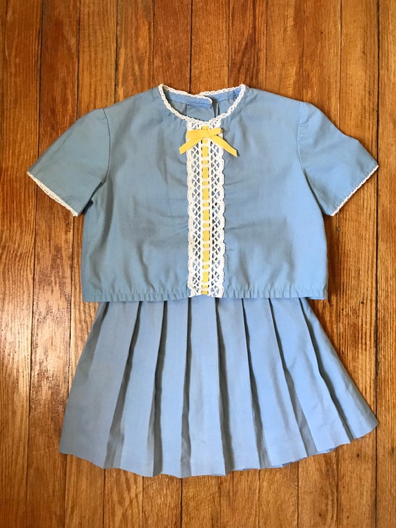 Vintage Girls Top and Pleated Skirt | Baby Blue T… - image 7