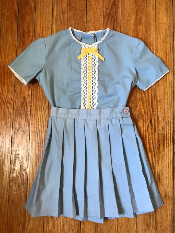 Vintage Girls Top and Pleated Skirt | Baby Blue T… - image 4