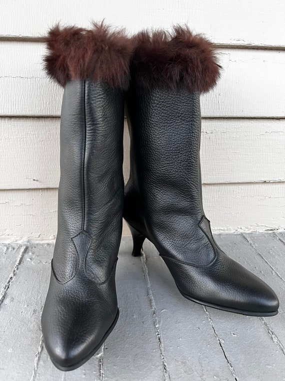 1970s Deadstock Lined Leather Winter Boots with F… - image 2