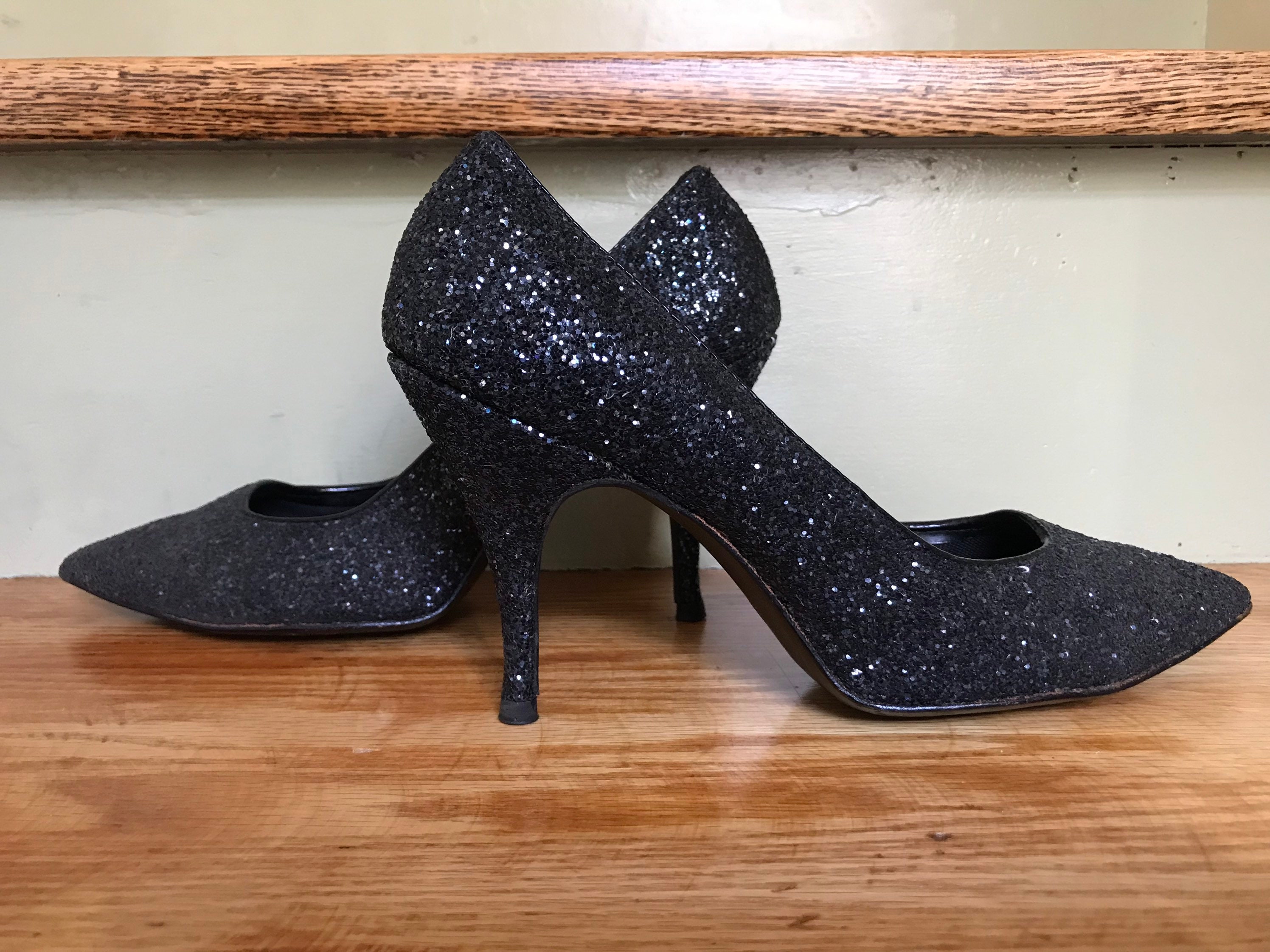 Black Sequin Chunky Platform Sandals Sparkly Glitter Heeled Party Shoes |  Up2Step