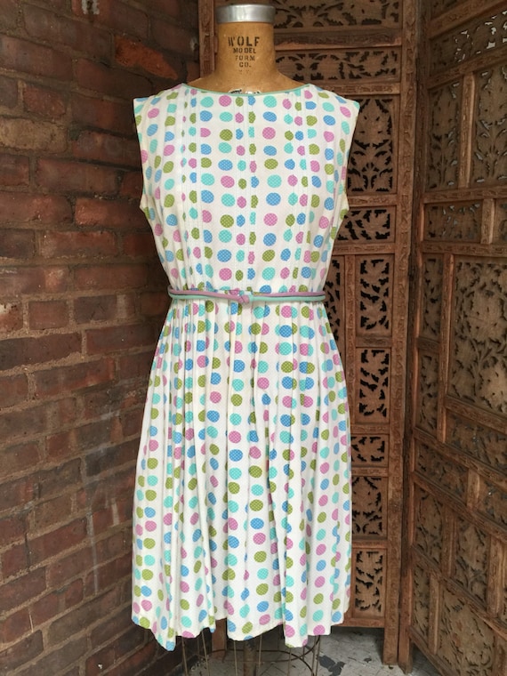 1960s Polka Dot Sundress Vintage Swiss Dot - image 1