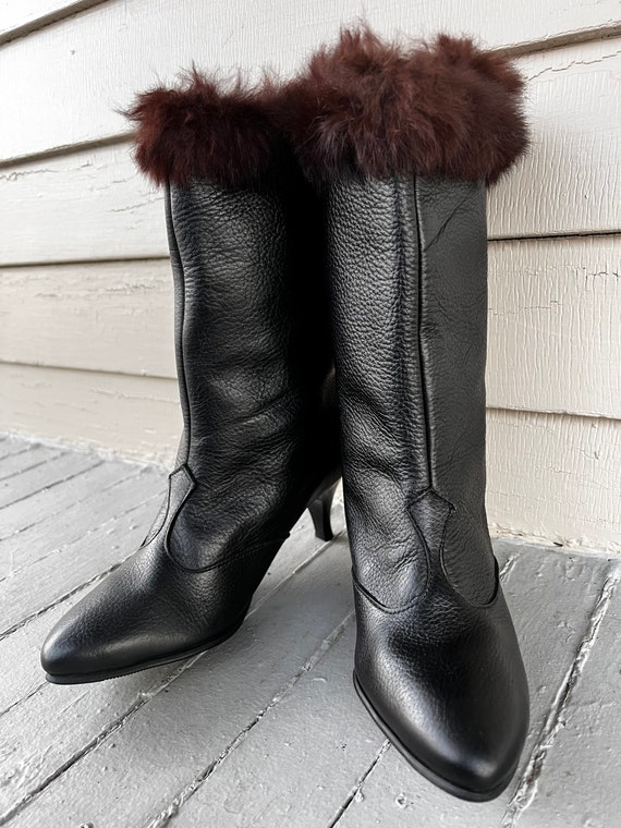 1970s Deadstock Lined Leather Winter Boots with F… - image 1