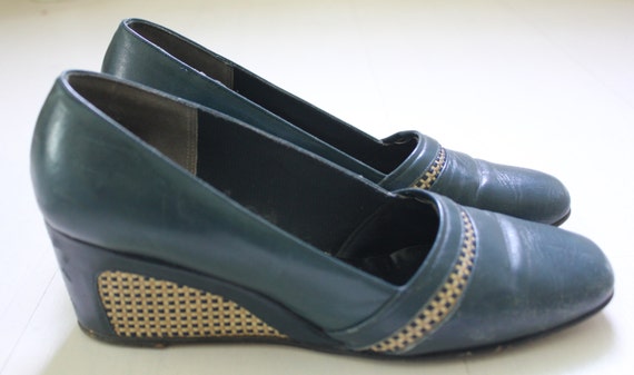 navy blue leather wedges