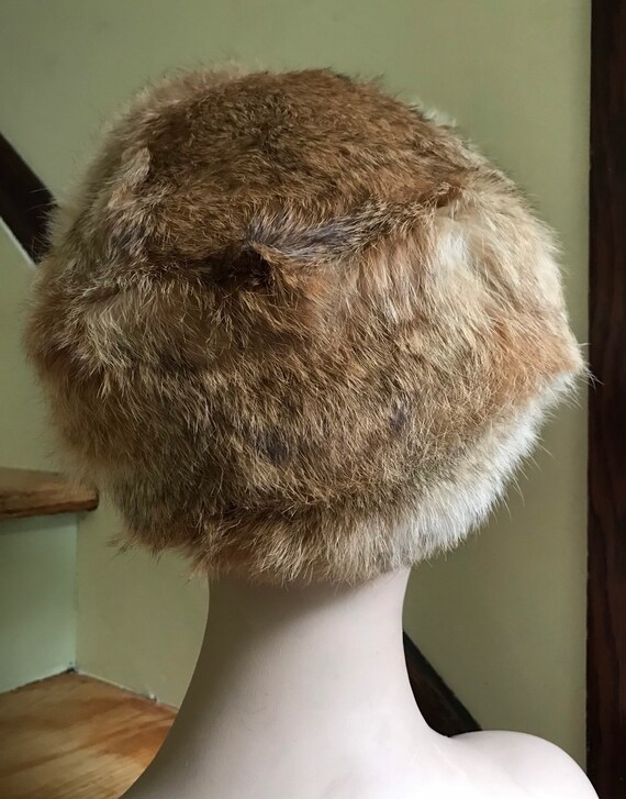 1960s Brown Rabbit Fur Cap with Pleather Bill - image 4