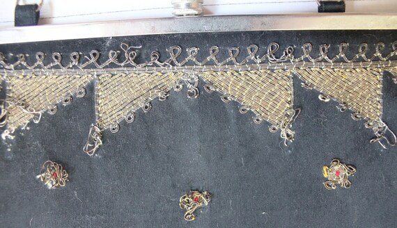 1930s Silk Satin Handbag with Gold Bullion Detail… - image 4