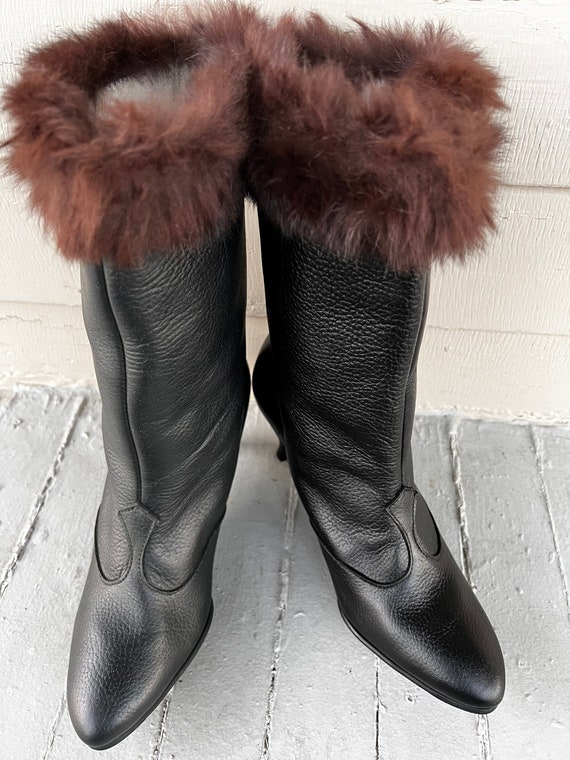 1970s Deadstock Lined Leather Winter Boots with F… - image 3