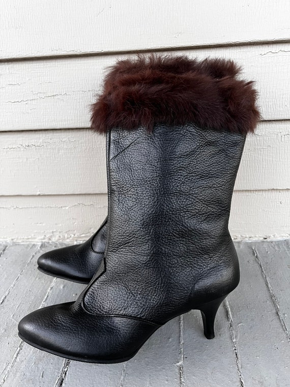 1970s Deadstock Lined Leather Winter Boots with F… - image 7