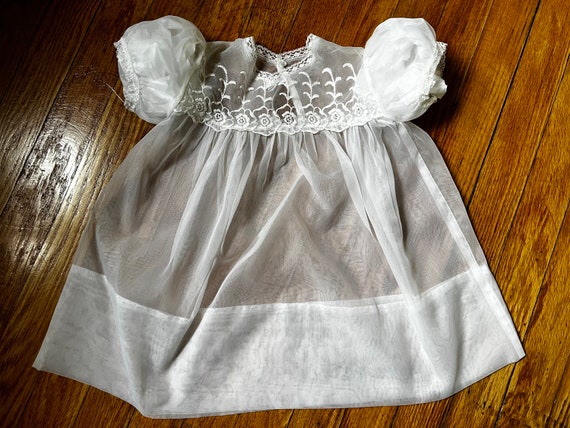 1950s Sheer White Baby Dress with Puffed Sleeves - image 1