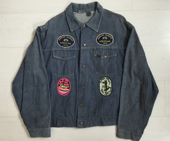 1970s Genuine Roebucks Denim Jacket With Patches … - image 1