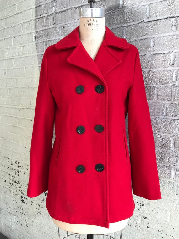 Lands' End Women's Red Wool Pea Coat