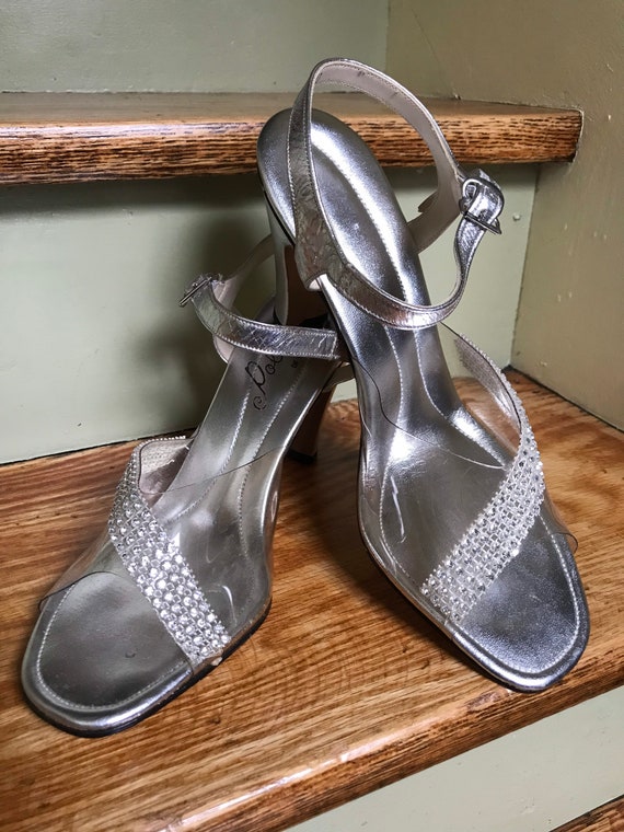 1970s Silver High Heel Sandals with Rhinestones | 