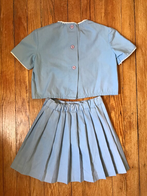 Vintage Girls Top and Pleated Skirt | Baby Blue T… - image 2