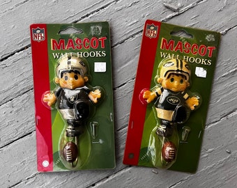 Vintage NOS New York Jets & Oakland Raiders Mascot Wall Hooks