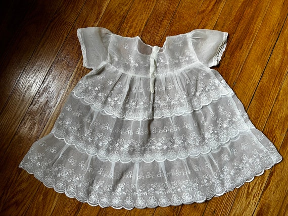 1950s Sheer Off-White Baby Dress | Baptismal Gown - image 4